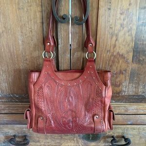 Red Leather Shoulder Purse in Good Condition